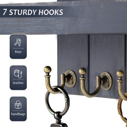 Rebee Vision Key Holder Wall Mount with 5 Key Hooks for Home Decor, Brown | 3.54'' x 10'' x 7.28'', Small Shelf for Display Plant, Key Hangers for Hat, Entryway Space-Saving Storage