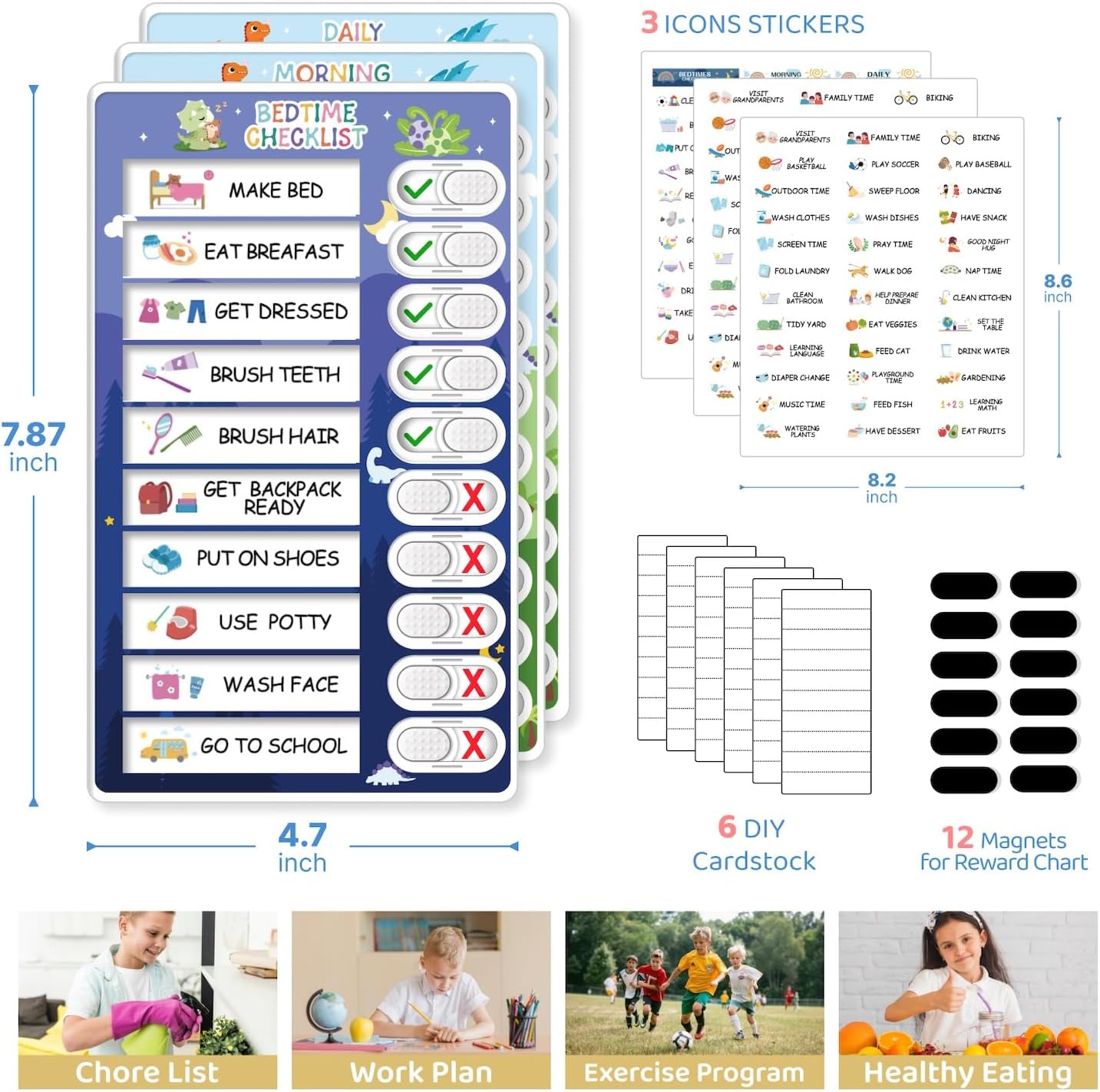 2 in 1 Bedtime/Morning Routine Chart for Kids Toddlers, Magnetic Chore Chart for Kids, Cute Visual Schedule for Kids Schedule Board for Home, Kids Checklist to Do List ADHD Tools for Kids