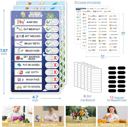 2 in 1 Bedtime/Morning Routine Chart for Kids Toddlers, Magnetic Chore Chart for Kids, Cute Visual Schedule for Kids Schedule Board for Home, Kids Checklist to Do List ADHD Tools for Kids
