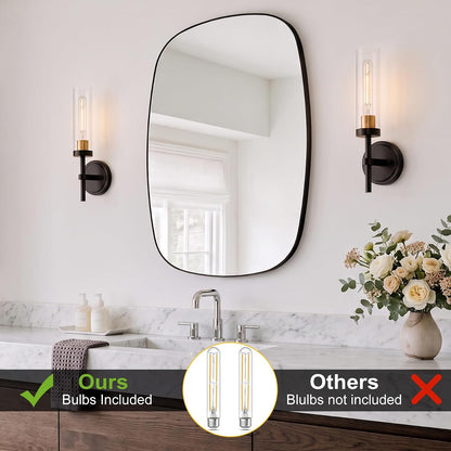 Wireless Wall Sconces with Remote Control, Battery Operated Wall Sconce Set of 2, Black & Gold Rechargeable Dimmable Wall Light for Bedroom Living room Bathroom Hallway Entryway Stairwell, 3000K