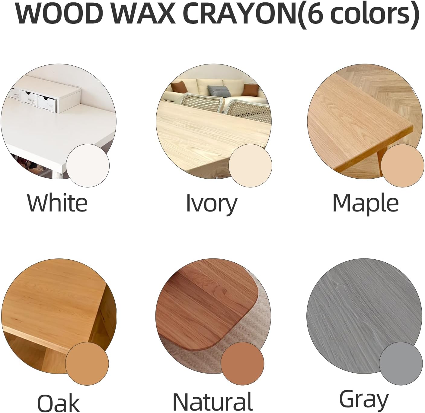 Boncart Wood Filler Sticks,12 Colors Wood Wax Crayons | For Repairing Scratches, Scuffs, Cracks, and Nail Holes on Wood Furniture, Floors, Cabinets, Tables, and Doors