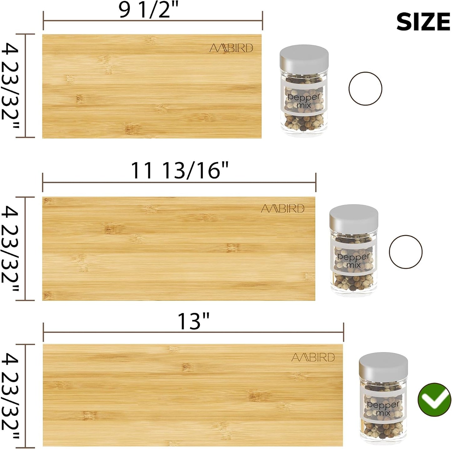 AMBIRD Bamboo Spice Drawer Organizer with Non-slip Mat,4 Tier - 2 Set Jar Spice Rack Tray From 9.5''to 19'', Seasoning Organizer for Kitchen,Cabinet,Drawers,Countertop