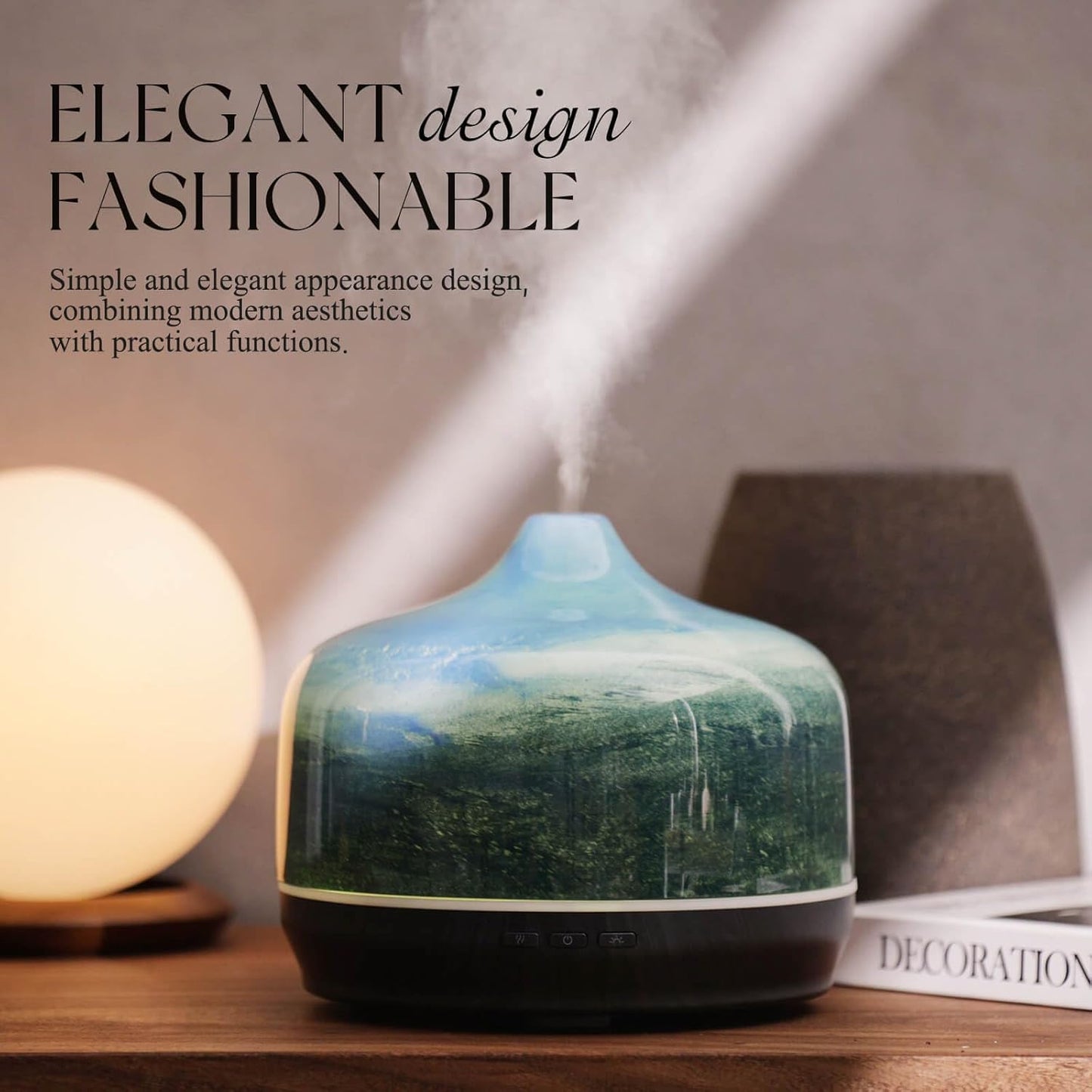 Porseme 500ml Glass Essential Oil Diffuser Aromatherapy Ultrasonic Cool Mist Humidifier 15-21 Running Hours Waterless Auto-Off Air Diffusers for Sleeping Yoga Working Spa(Light Blue)
