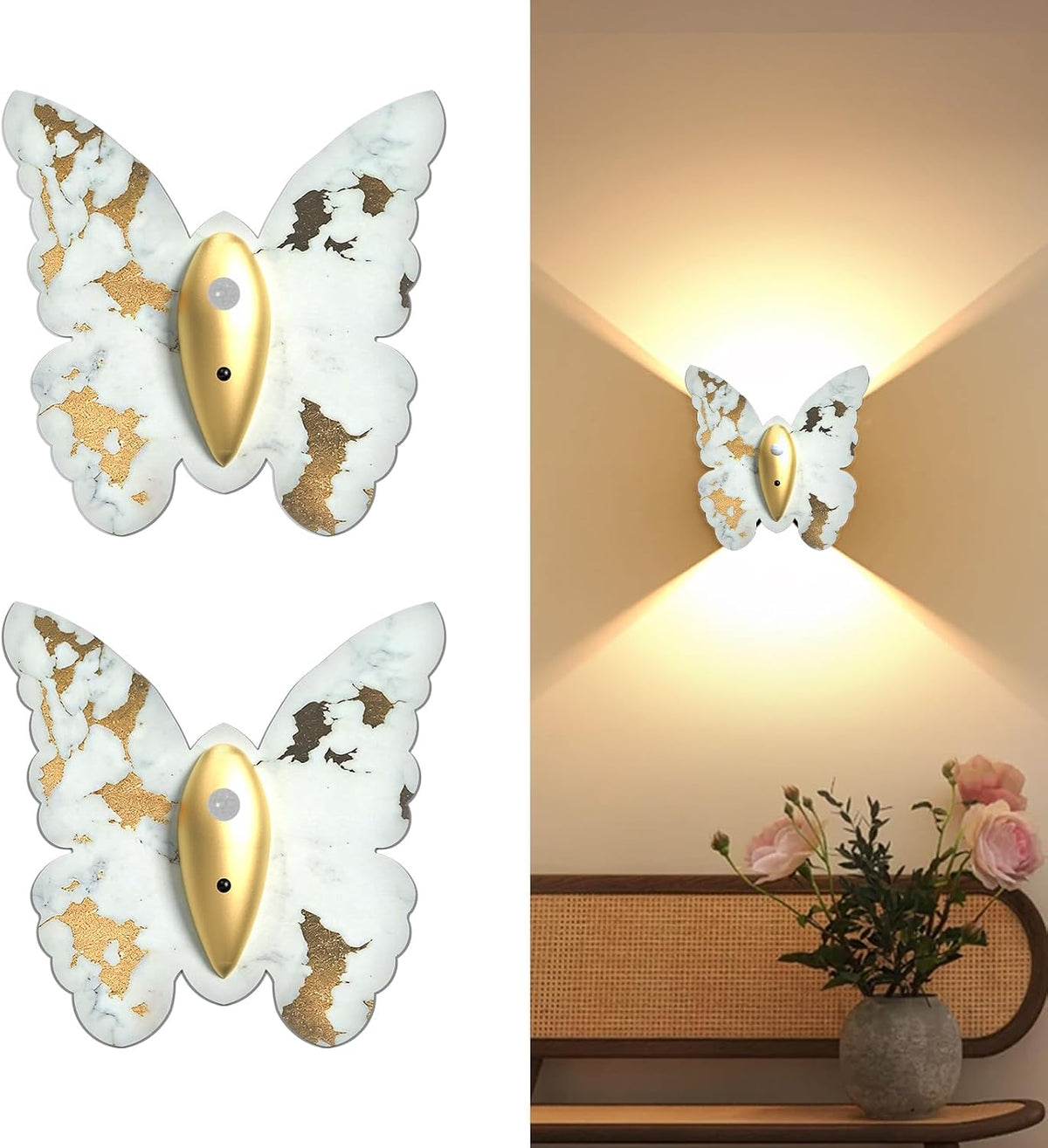 Eneru Motion Sensor Wall Sconce Set of 2, Rechargeable Wall Lights, Indoor