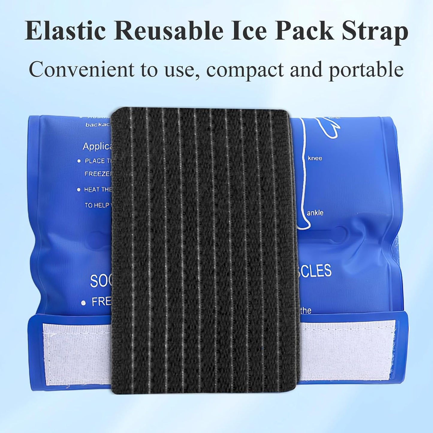 4-Pack Ice Pack Strap,Stretchable- 35.5"x3" Adjustable Hook and Loop Elastic Holder & Resuable Extender Belt for Secure Ice Pack Wrap, Blue