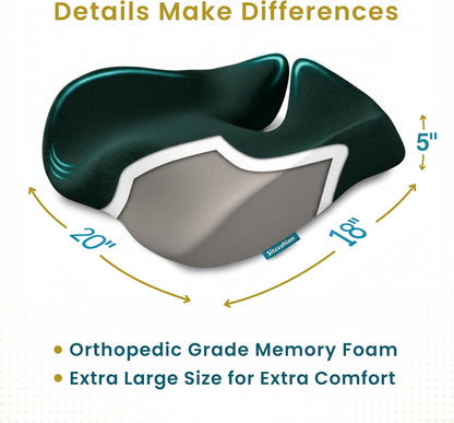 SitCushion Extra Large Memory Foam Seat Cushions for Office Chairs, Pressure Relief Seat Cushion for Tailbone Pain Relief, Sciatica & Back Pain, Ergonomic Office Chair Cushion for Long Sitting (Black)