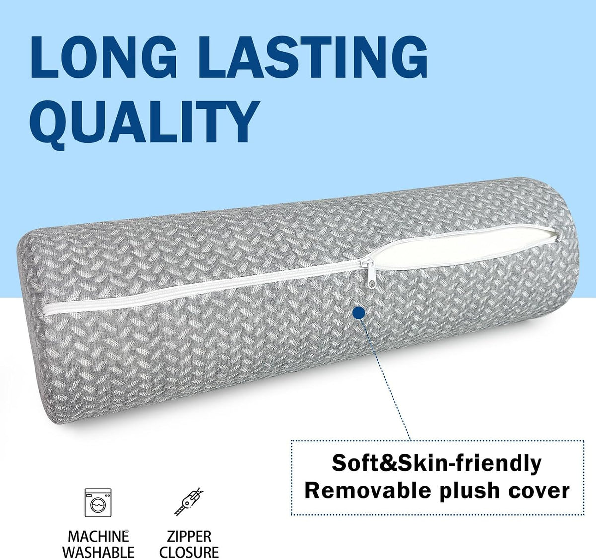 Cervical Neck Roll Pillow, Foam Round Bolster Pillow, Cylinder Pillows with Removable Washable Cover for Sleeping, Bed, Legs, Back, Yoga, Travel, Home, Office (Gray Style 1, 4inch H X 17inche L)