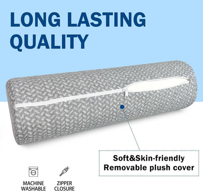 Cervical Neck Roll Pillow, Foam Round Bolster Pillow, Cylinder Pillows with Removable Washable Cover for Sleeping, Bed, Legs, Back, Yoga, Travel, Home, Office (Gray Style 1, 4inch H X 17inche L)