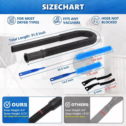 Sealegend 5Pack Dryer Vent Cleaner Kit Vacuum Hose Attachment & Brush Blue | Whistle-Free Hose | Universal Connector Fits Most Vacuums | 4 Brushes for Dryer Vents, Refrigerator Coils, Drains & Sinks