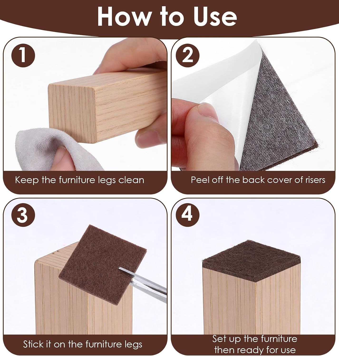 12PCS Furniture Felt Pads, 2 Inch Square Furniture Pads for Hardwood Floors | Self Adhesive, Cuttable Chair Leg Floor Protectors, 50mm Brown Felt Furniture Pads