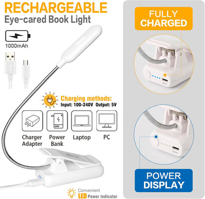 VAVOFO Rechargeable Book Light, Blue Light Blocking, Amber 1600K Clip On Reading Light, Eye Care 7 LEDs Kids Book Light for Reading in Bed with Power Indicator for Bookworms (Neon Orange)