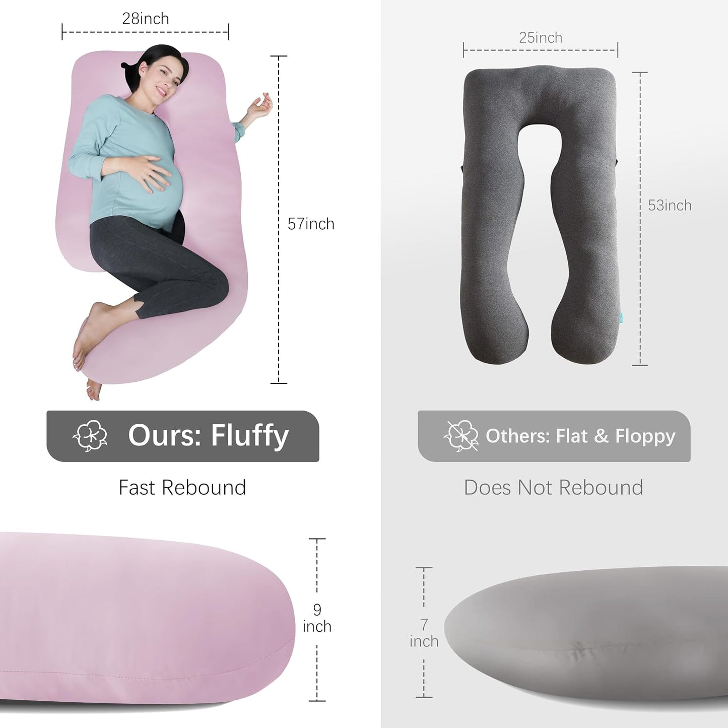 MOON PARK Pregnancy Pillows for Sleeping - 57 Inch U Shaped Full Body Maternity Pillow with Removable Cover - Support for Back, Legs, Belly, Hips - Pregnancy Pillow for Women - Grey