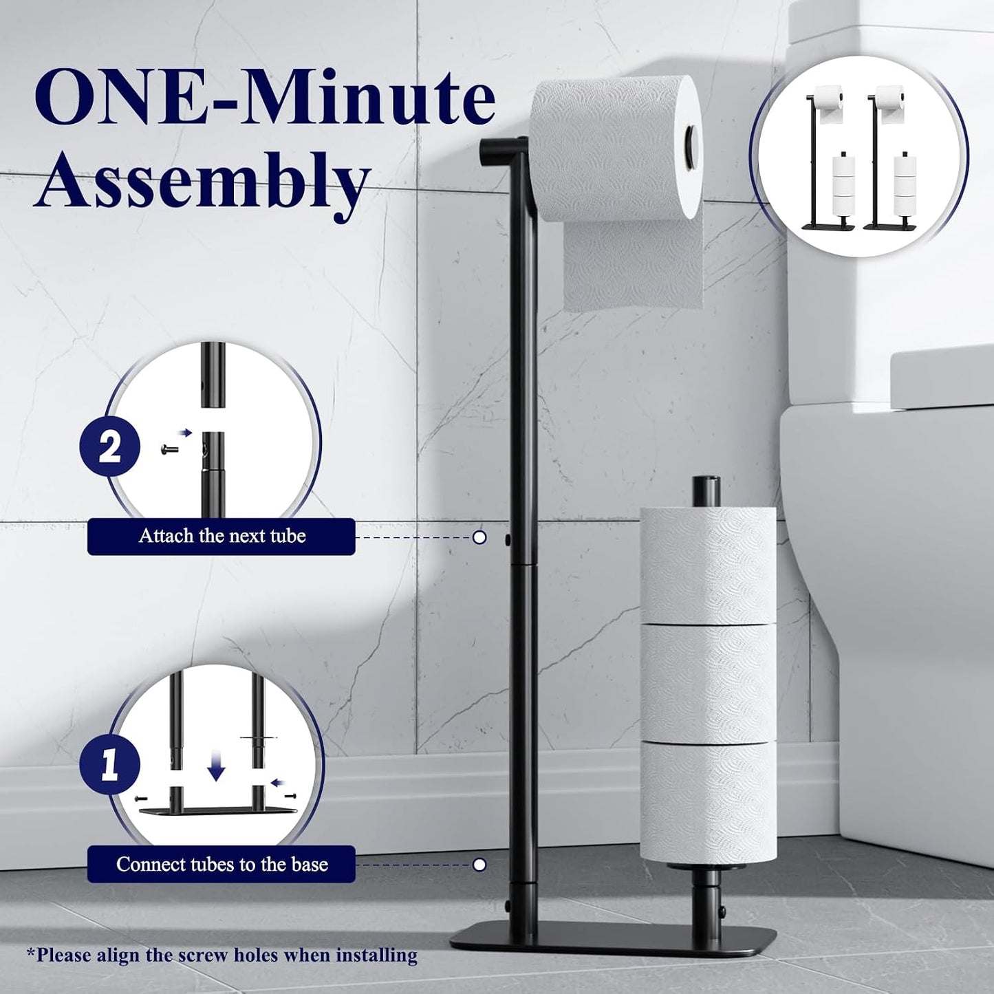 Kitsure Toilet Paper Holder Stand, Bathroom Storage, Medium, Black | Large Capacity Toilet Paper Holder for 4 Rolls, Rustproof Toilet Paper Holder Free Standing, Non-Slip Stable Base