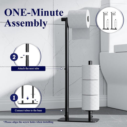 Kitsure Toilet Paper Holder Stand, Bathroom Storage, Medium, Black | Large Capacity Toilet Paper Holder for 4 Rolls, Rustproof Toilet Paper Holder Free Standing, Non-Slip Stable Base