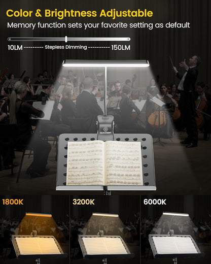 Glocusent Rechargeable Music Stand Light,11.2” Wide Clip On Light for Piano | 57 LED Piano Light, 3 Colors & 5 Brightness Piano Lamp,140Hrs Runtime, For Musician/Piano Player/Sheet Music/orchestra