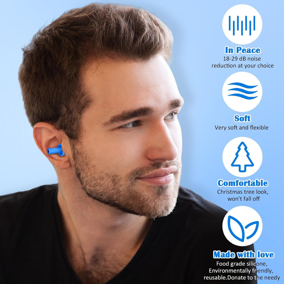 Trelaco 100 Pairs Silicone Ear Plugs Bulk with Case Nrr 29db, Black