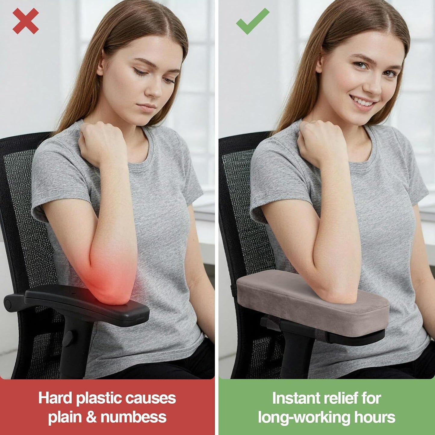 Smiry Memory Foam Office Chair Armrest Pads, Non-Slip Armrest Cushion | Ergonomic Arm Rest Pads with Adjustable Buckles and Straps, Elbow Relief for Desk, Gaming & Wheelchair, Black, Set of 2