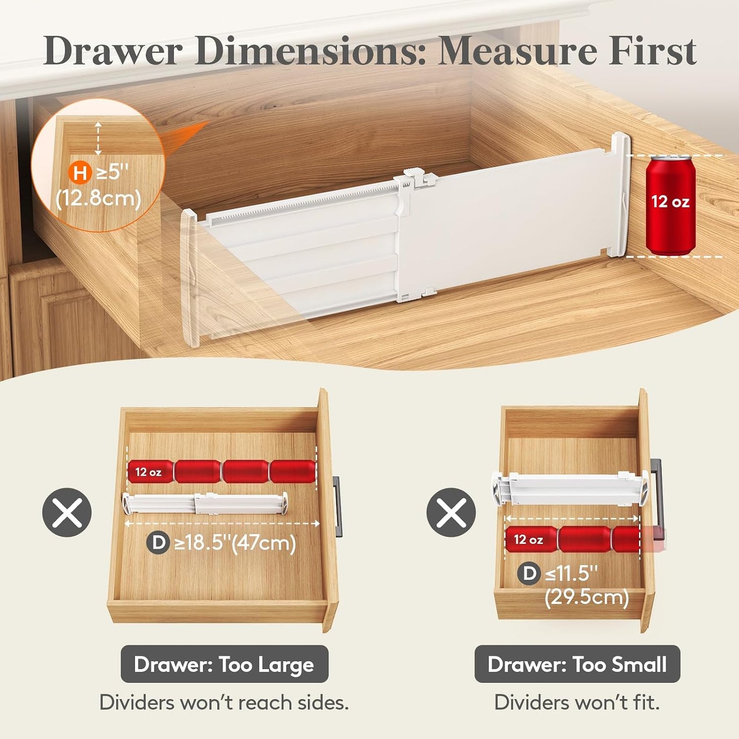 Lifewit 9 Pack 4" High Drawer Dividers, Adjustable Drawer Organizer Clothes | 10.5"-16.5" Expandable White Plastic Separators for Dresser, Kitchen, Cabinet, Nursery, Office, Socks & Underwear Storage