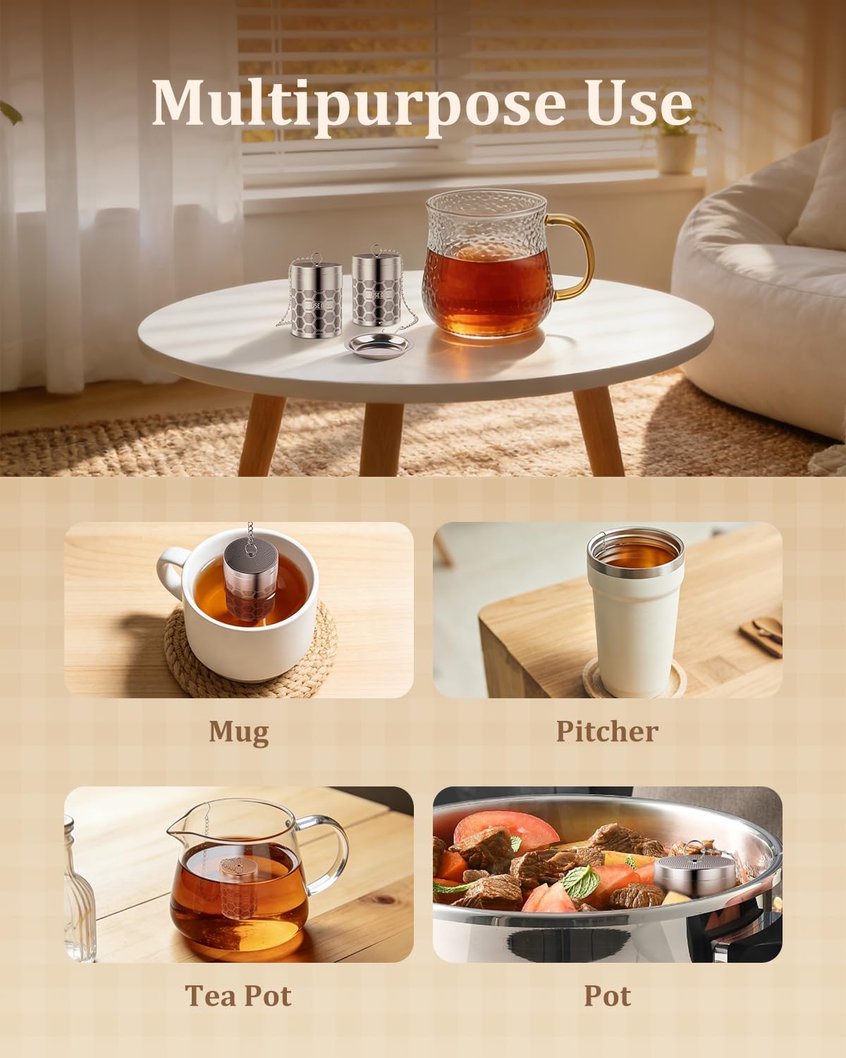 House Again Tea Infusers, Extra Fine Mesh Tea Strainers for Loose Tea, Updated Slim Threaded Lid & 304 Stainless Steel, Filter Bags Diffusers, Loose Leaf Tea Steeper for Brew Tea Spices & Seasonings