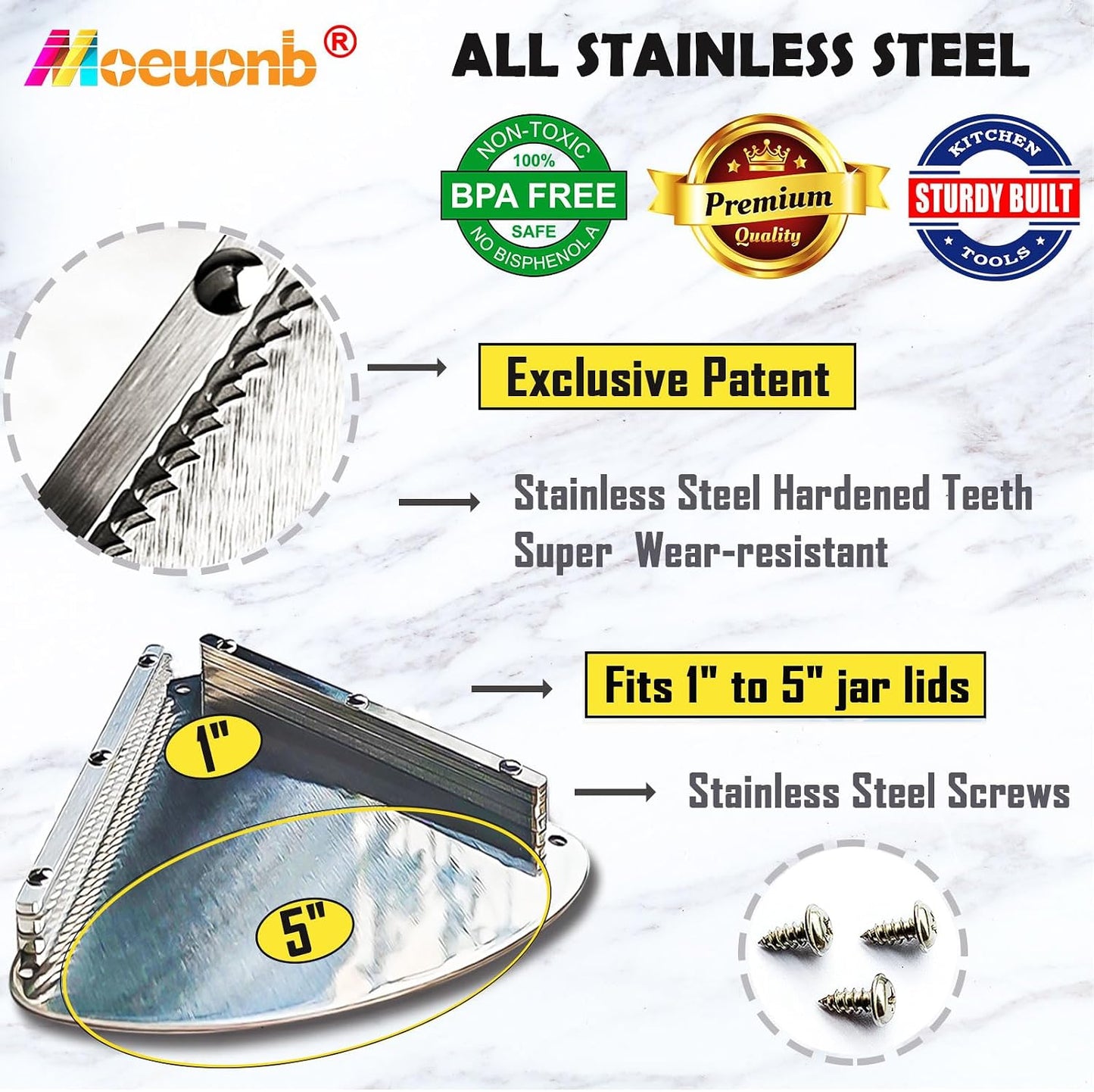 Moeuonb Under Cabinet Jar Opener for Seniors Lid Cap Opener for Weak Hands | Stainless Steel Jar Opener Tool, Under Counter Can Opener, One Handed Jar opener Effort-saving