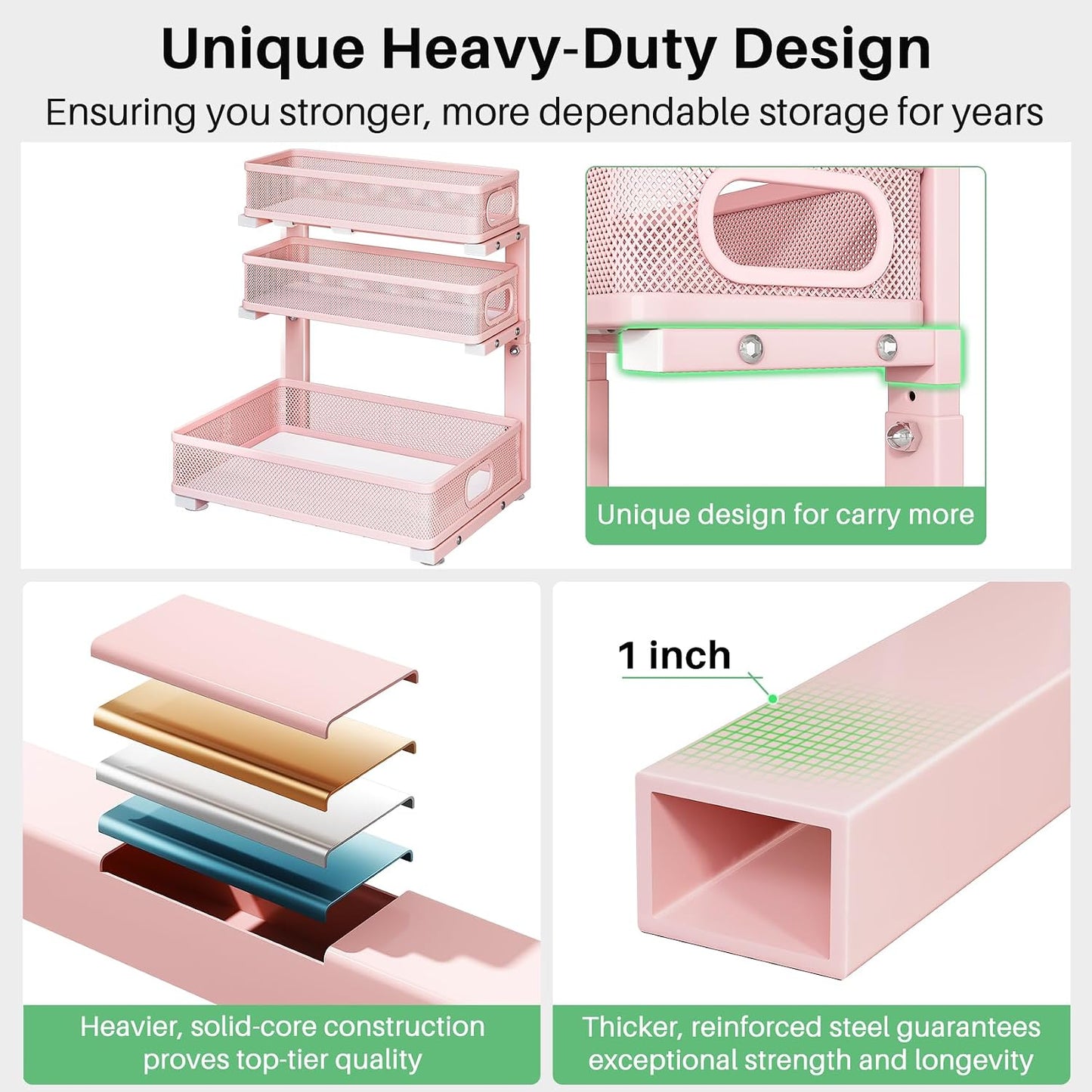 Kitstorack Under Sink Organizer, 2-Pack 3-Tier Height Adjustable Thickened Metal Pull out Cabinet Organizer Shelf, Slide out Storage Drawer Rack for Bathroom Kitchen Pantry Home Laundry Organization