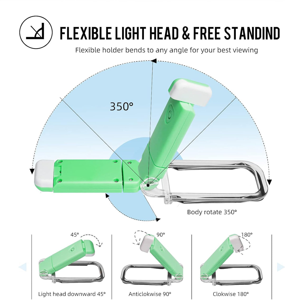 EGWASER Book Light for Reading in Bed, USB Rechargeable Clip on Book Lights, 3 Brightness Adjustable Dimmable Bookmark Light for Eye-Protection, Reading Lamp for Bookworms, Travel (Dark Green)