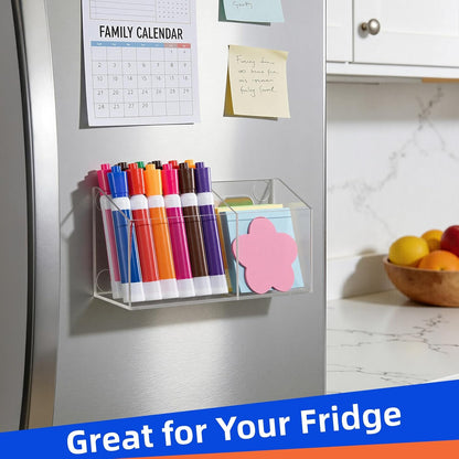 Magnetic Pen Holder, Acrylic Dry Erase Marker Holder | Magnetic Pen Holder for Refrigerator, Whiteboard, Pens, Pencils, Non-slip Acrylic Magnetic Marker Holder, Transparent, 1 Pack