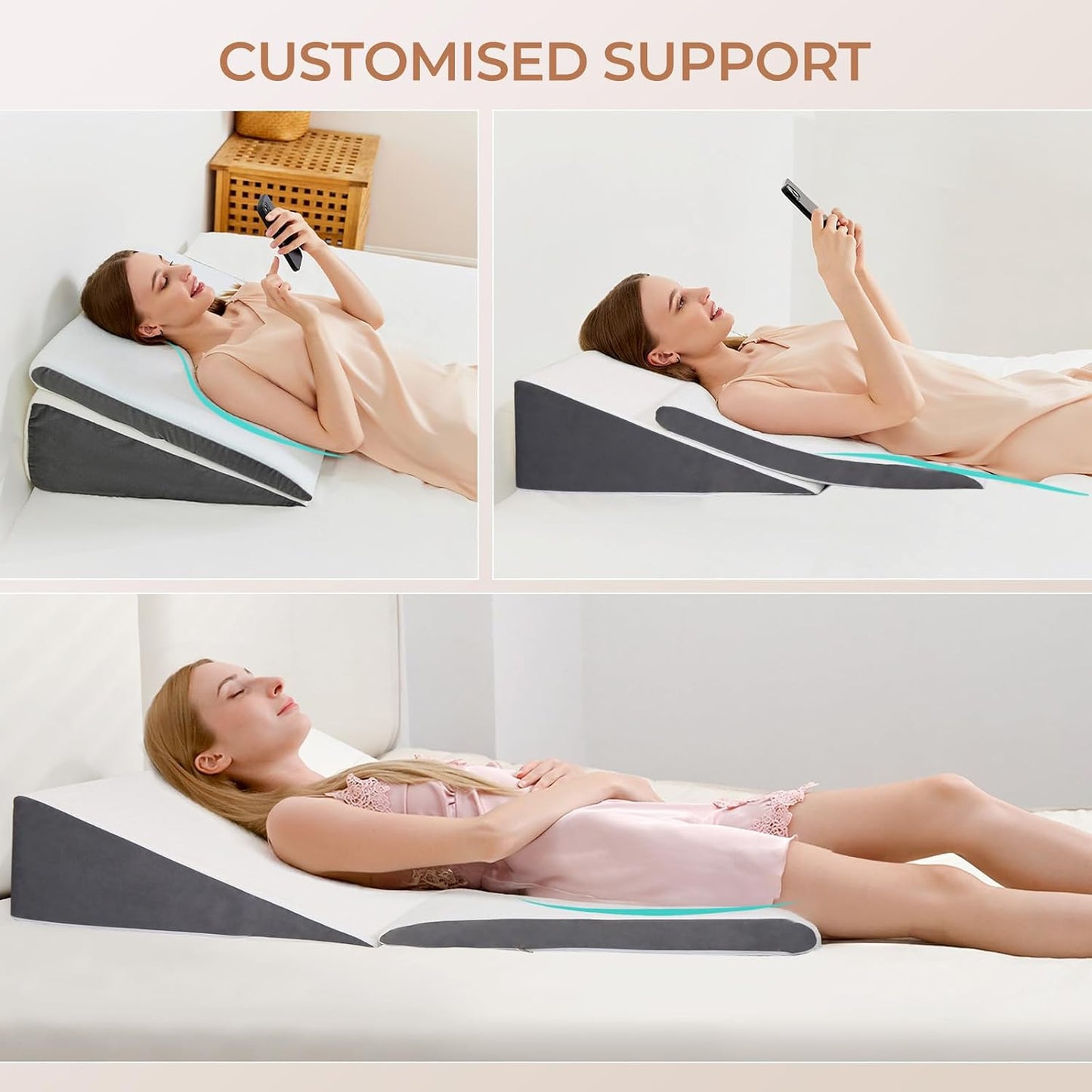Vekkia Wedge Pillow for Sleep Apnea&Back Pain,Memory Foam Pillow Wedge,2PCS | 7.5'' Adjustable Triangle Pillow for Acid Reflux, GERD, Snoring, Surgery Recovery, Leg Elevation, 2 Heights&Softness Options