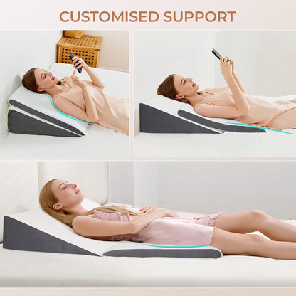 Vekkia Wedge Pillow for Sleep Apnea&Back Pain,Memory Foam Pillow Wedge,2PCS | 7.5'' Adjustable Triangle Pillow for Acid Reflux, GERD, Snoring, Surgery Recovery, Leg Elevation, 2 Heights&Softness Options