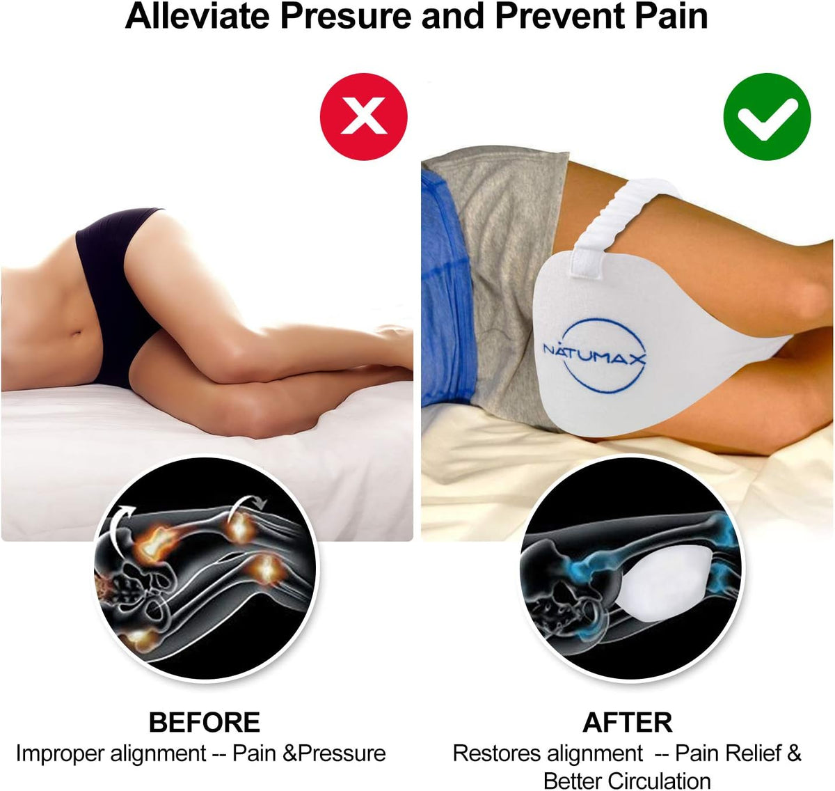 Knee Pillow for Side Sleepers - Relief from Sciatica Pain, Back/Leg Pain, Pregnancy, Hip and Joint Pain Memory Foam Leg Pillow + Free Sleep Mask and Ear Plugs