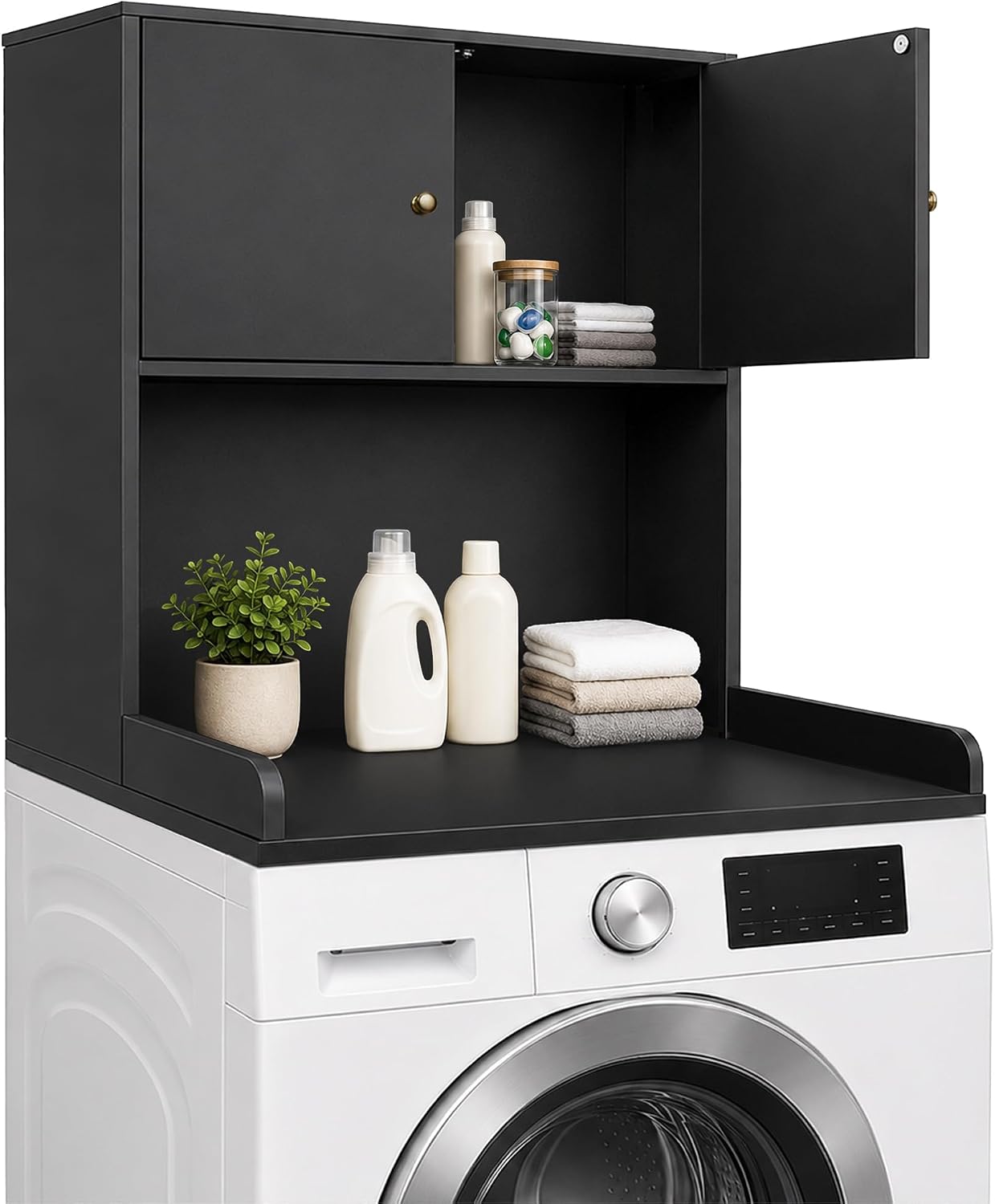 Laundry Storage & Organization (Oak) | Washer and Dryer Topper with Edge, Over Washer and Dryer Shelves for Laundry Room, Universal Fit, 27.5"Wx27.5"Dx29"H