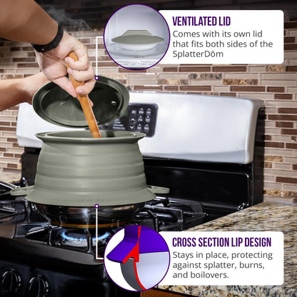 L.I.Q. Silicone Splatter Guard, Durable SplatterDom, Blue Steel, Large | 10 and 12 Inch Pots, 10'' Lid, Food and Oil Splash Guard for Cooking, Easy to Clean and Store, BPA-Free, Microwave Safe