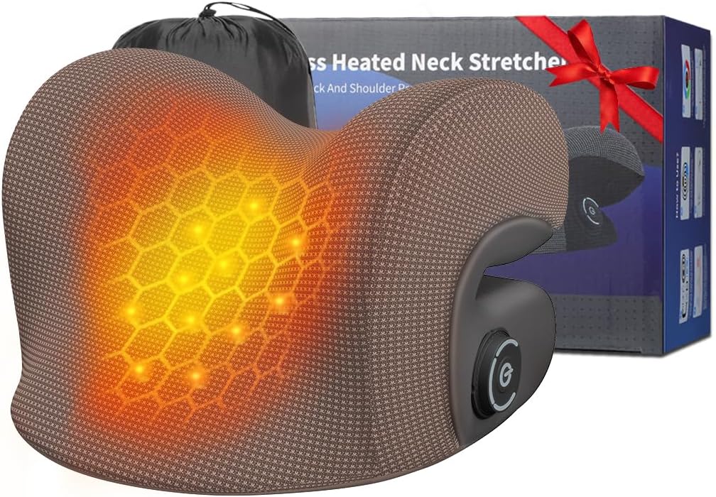 Upalled Wireless Heated Neck Stretcher for Pain Relief, Portable Cordless Neck Shoulder Cervical Traction Device with Graphene Heating Pad No Smell Magnetic Therapy Case Relaxer for Spine Alignme