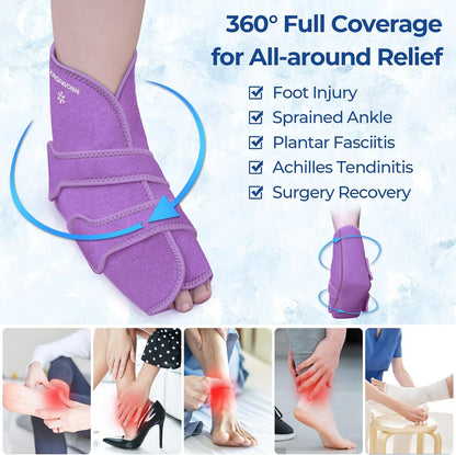 KingPavonini Ankle Foot Ice Pack Wrap, XL, Blue, 1 Wrap + 4 Gel Packs