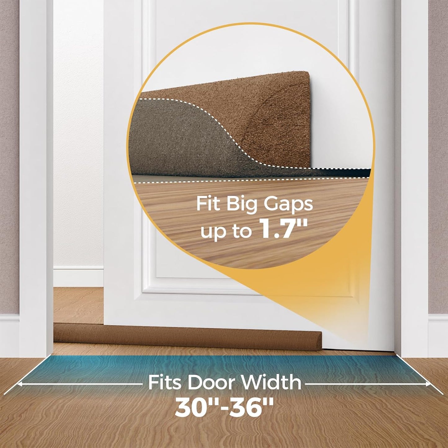 Augblinds 2X Double-Sided Door Draft Stopper, Adjustable 36 in, Gray | Soft Plush Cover and Dual Foam Tubes, Fits 30-36 Inch Doors, Helps Reduce Drafts, Light and Noise, Machine Washable