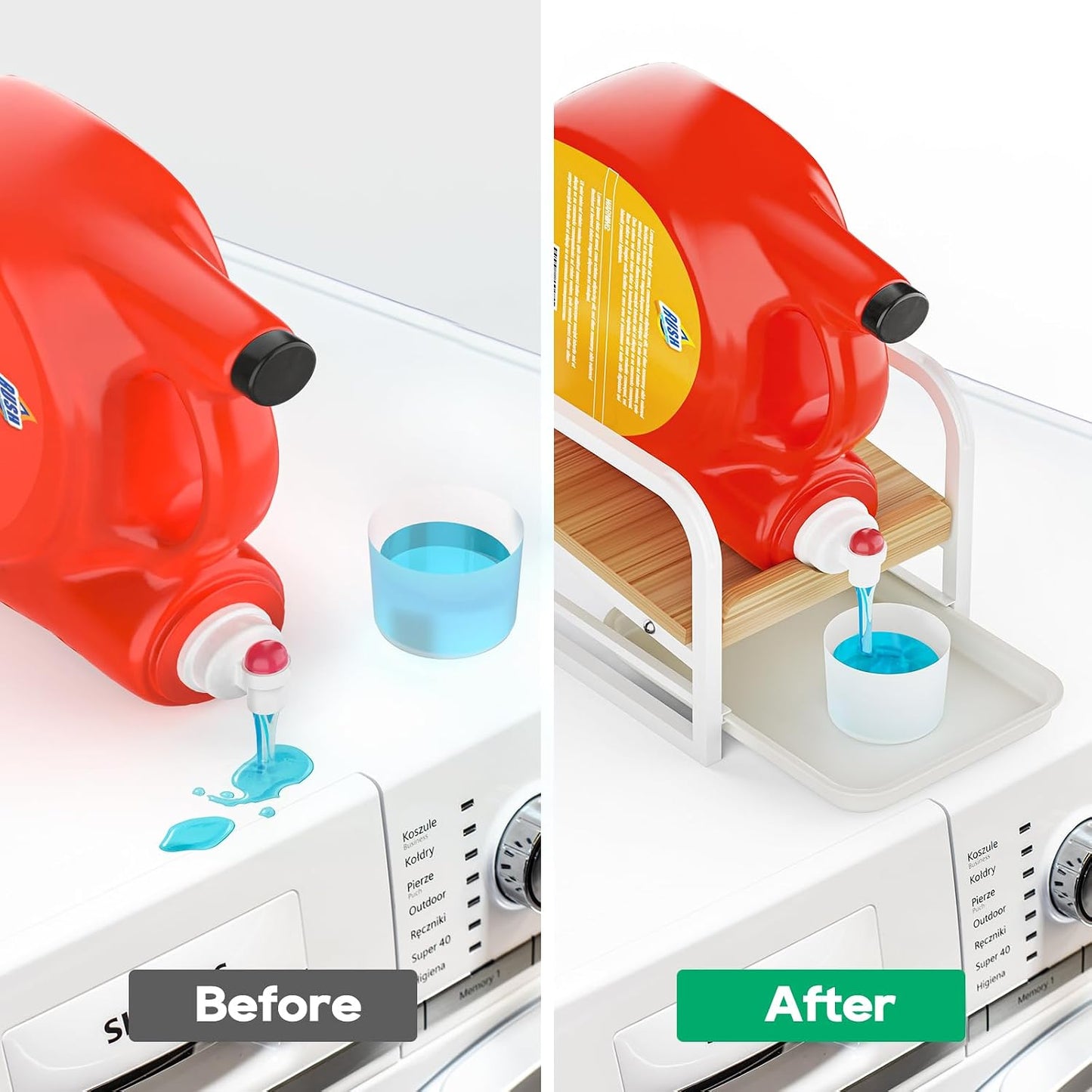 Laundry Detergent Holder Stand, Liquid Detergent Dispenser Shelf Organizer with Cleanable Drip Tray, Liquid Holder Stand Catcher for Laundry Room Organization and Storage (Flat-BlackWhite)