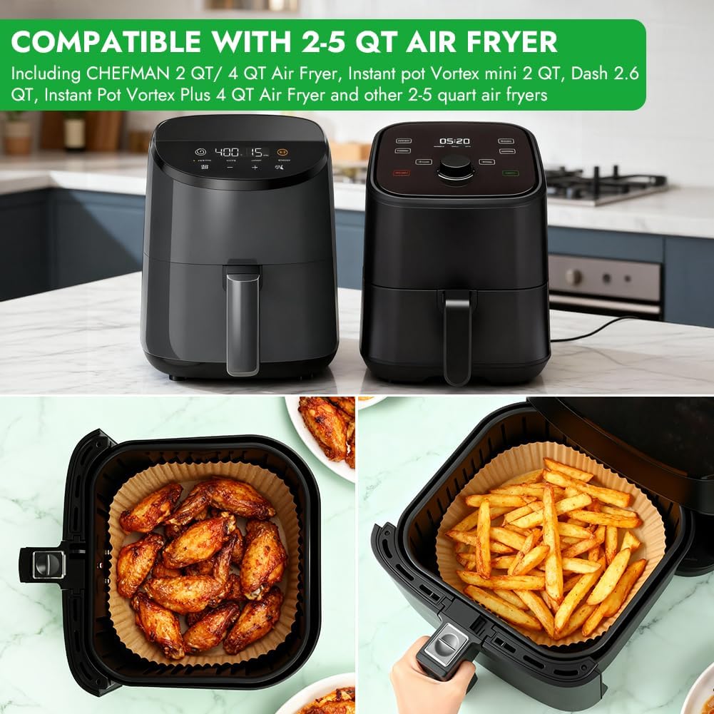 BYKITCHEN 300PCS Small Disposable Air Fryer Liners for 2 to 5QT Airfryer, Round Air Fryer Parchment Paper Liners, Compatible with Ninja AF101 4 QT, CHEFMAN 2 QT, Cosori 2.1QT, Dash 2.6 Quart & More