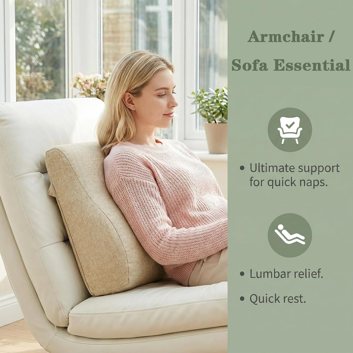 baibu Patented Dual-Layer Memory Foam Lumbar Pillow for Recliner, Brown | Large ergonomic back support for recliners, sofas and gaming chairs, with a removable machine-washable cover.