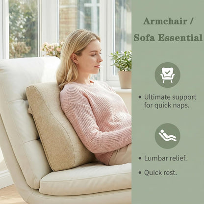 baibu Patented Dual-Layer Memory Foam Lumbar Pillow for Recliner, Brown | Large ergonomic back support for recliners, sofas and gaming chairs, with a removable machine-washable cover.