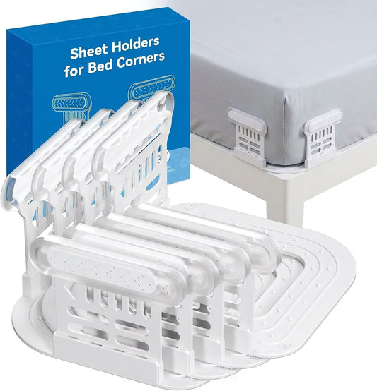 4-Pack Bed Sheet Holder,Upgraded Non-Slip Sheet Grippers & Clips,Durable,Universal Fit for King Queen Full Twin Mattress Corners, Easy Lock System for Fitted Sheets.