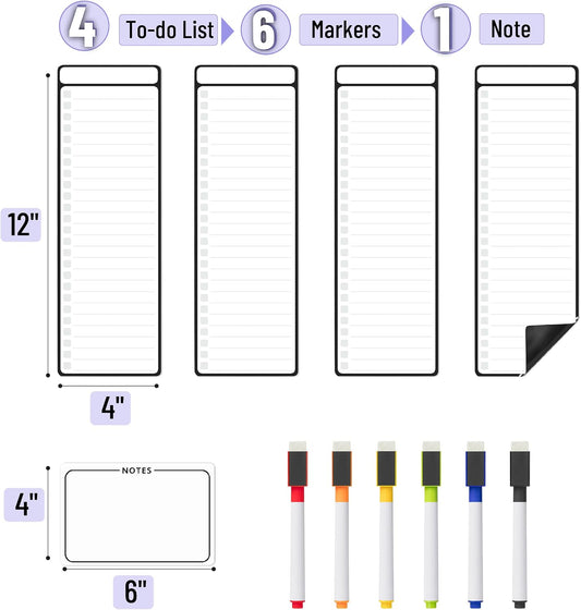 Mr. Pen- 4" x 12" Magnetic Dry Erase to Do List, 11 pcs, Neon Style | 4X Dry Erase to Do List White Board, 6X Colorful Whiteboard Markers and 6" x 4" Magnetic Whiteboard Note