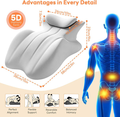 Memory Foam Wedge Pillow, 27° Angled Ergonomic Contoured Intimacy Couples Positioning Pillow for Reading, Back & Neck Support, Multi-Functional Body Support Cushion with Removable Cover