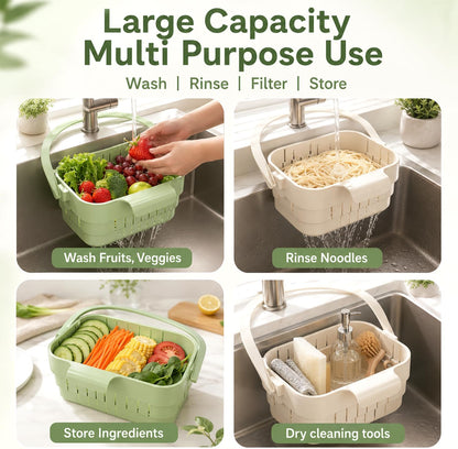 Foldable Hanging Sink Drain Basket, 2026 Upgraded Foldable Kitchen Sink Strainer, Hanging Foldable Fruit and Vegetable Filter Basket, Suitable for Kitchen Sinks, Easy to Store, Space-Saving (green)