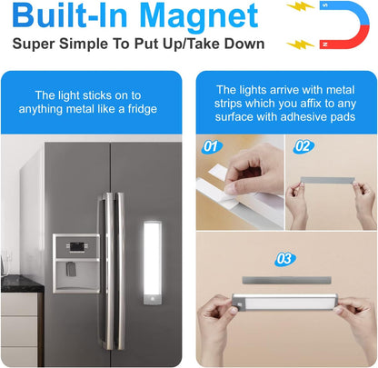 Rechargeable Motion Sensor Led Lights Ultra Thin Softer Under Counter 54-LED Closet Lighting Battery Operated Light Kitchen Under Cabinet Lighting Stick On Lights Night Light Wireless Light (2PACK)