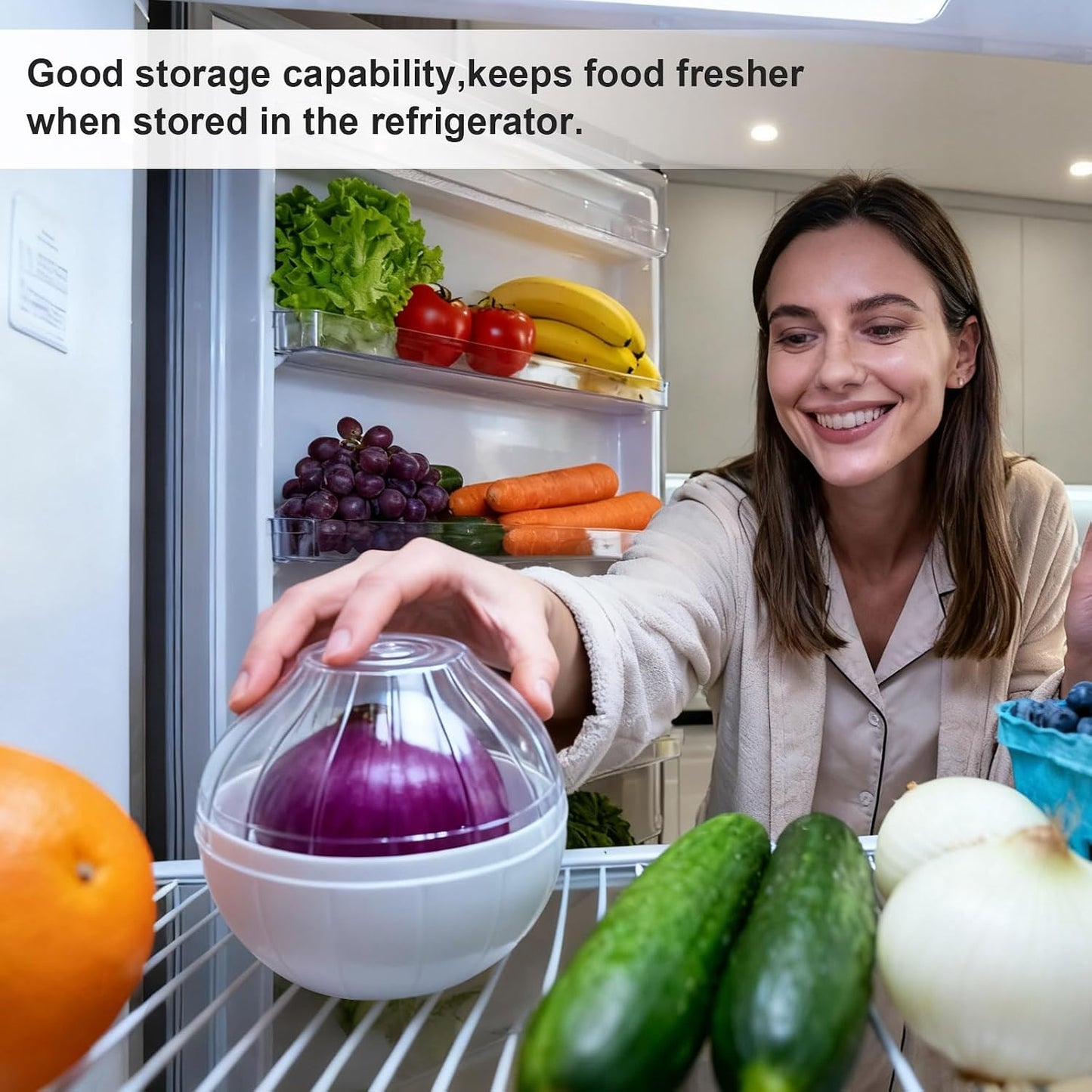 Onion Keeper, Onion Storage Containers, Garlic Shaped Food Saver, Fruit & Vegetable Storage Holder, Sealing Box for Refrigerators