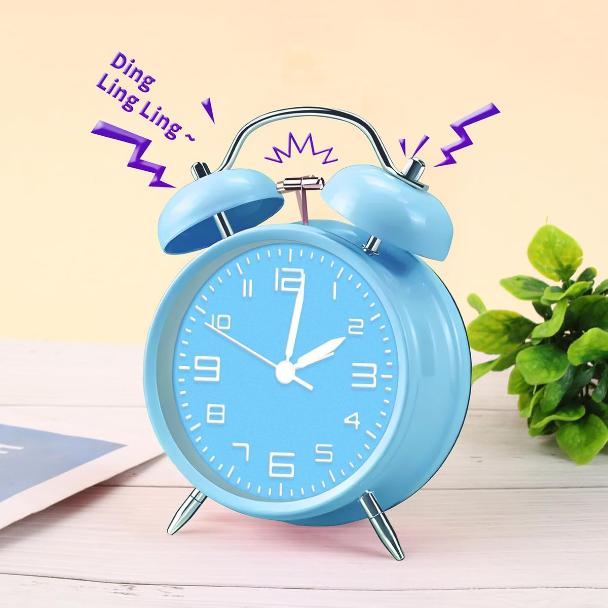 pxy Loud Alarm Clock for Heavy Sleepers 3D Dial Battery Operated (Battery Include), 4" Super Silent Analog Alarm Clock for Kids with Night Light PT260 Silver OrangePT505 Green White