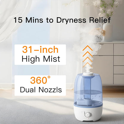 MEGAWISE 3.2L Cool Mist Humidifier for Bedroom, Ultrasonic Air Humidifier for Baby & Kids Room, Quiet Leak-Proof Design, Fine Mist, Auto Shut-Off, Essential Oil Compatible, Sleep Humidifier (White)