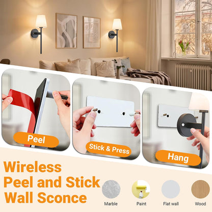 Nekhung Battery Operated Wall Sconce, Peel and Stick Sconces Set of 2