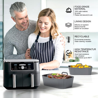 Silicone Air Fryer Liners 2 Pack, Reusable Liners Compatible for Ninja Foodi DZ201, DZ401, DZ550, COSORI, Chefman, Instant Air Fryer, and 6-in-1 8-10QT Air Fryer Baskets