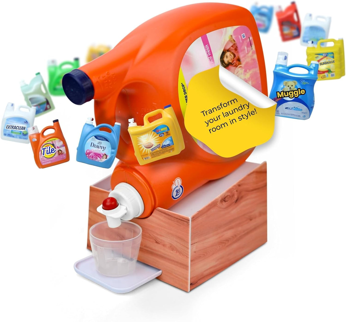TidyFriend No-Spill Liquid Laundry Detergent Dispenser Holder, Laundry Soap Dispenser Holder with Drip Tray for Laundry Room Organization, Angled Downward Slope for Easy Pouring (No Strap, Ivory)